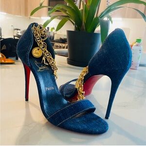 Christian Louboutin Denim Heels with Gold Chain